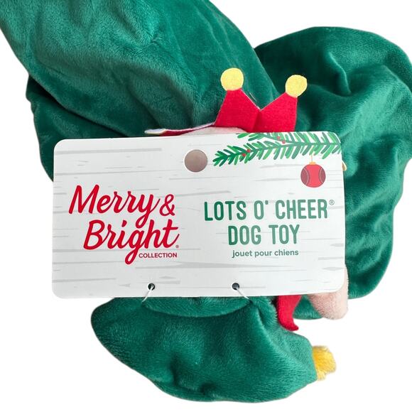 Merry & Bright Elf Plush Dog Toy Green Crinkle Thrash Stuffy Christmas New - Picture 3 of 4